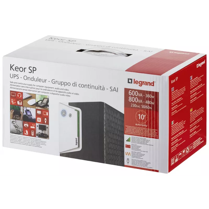 Legrand Keor ASI SP 800 GR katkematu toiteallikas (UPS) Line-Interactive 0,8 kVA 480 W 2 vahelduvvoolu pistikupesa
