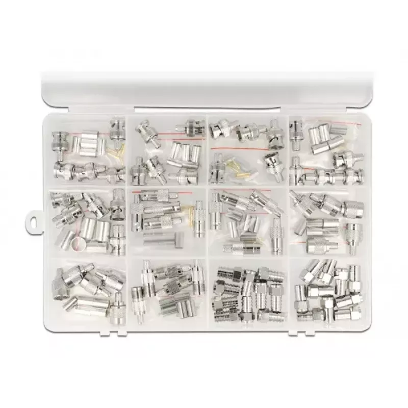 Delock 66811 koaksiaalsete pressliitmike komplekt, 70 tk, 75 Ohm, BNC/TNC/F
