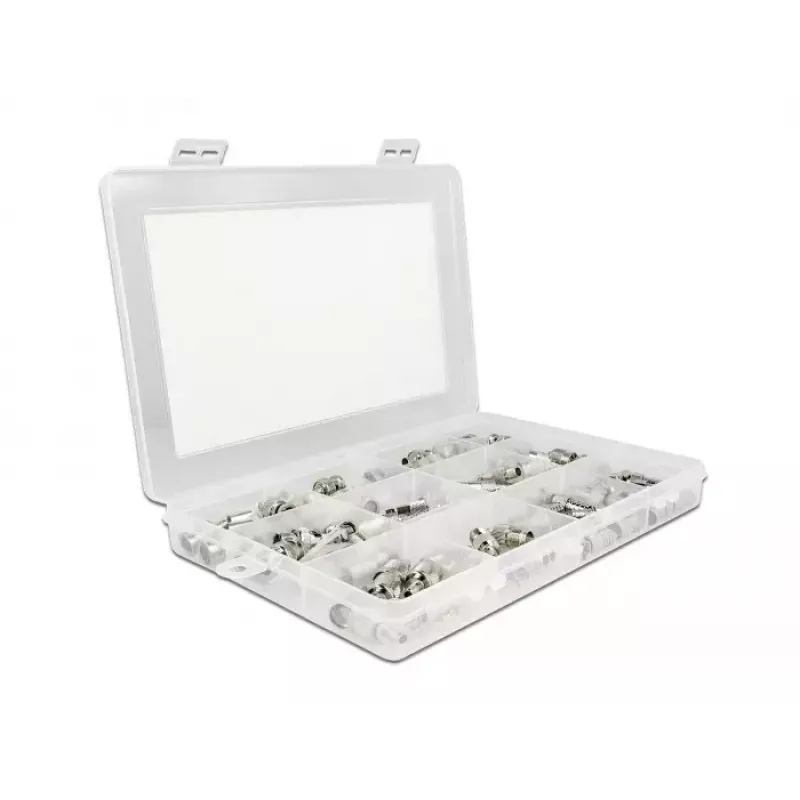 Delock 66811 koaksiaalsete pressliitmike komplekt, 70 tk, 75 Ohm, BNC/TNC/F