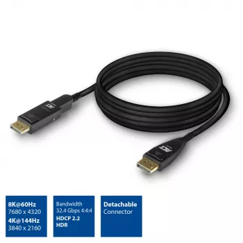 ACT DisplayPort 1.4 aktiivne optiline kaabel 8K 30 meetrit eemaldatava pistikuga