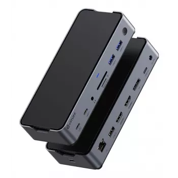 eSTUFF GLB232006 sülearvuti dokk/pordireplikaator Juhtmega ühendatud USB 3.2 Gen 1 (3.1 Gen 1) USB-C Alumiinium, Must