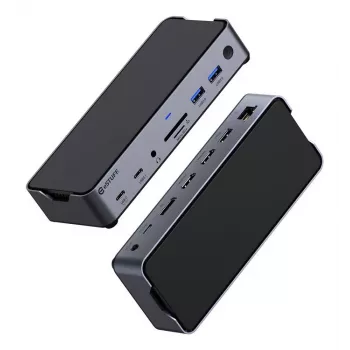 eSTUFF GLB232006 sülearvuti dokk/pordireplikaator Juhtmega ühendatud USB 3.2 Gen 1 (3.1 Gen 1) USB-C Alumiinium, Must