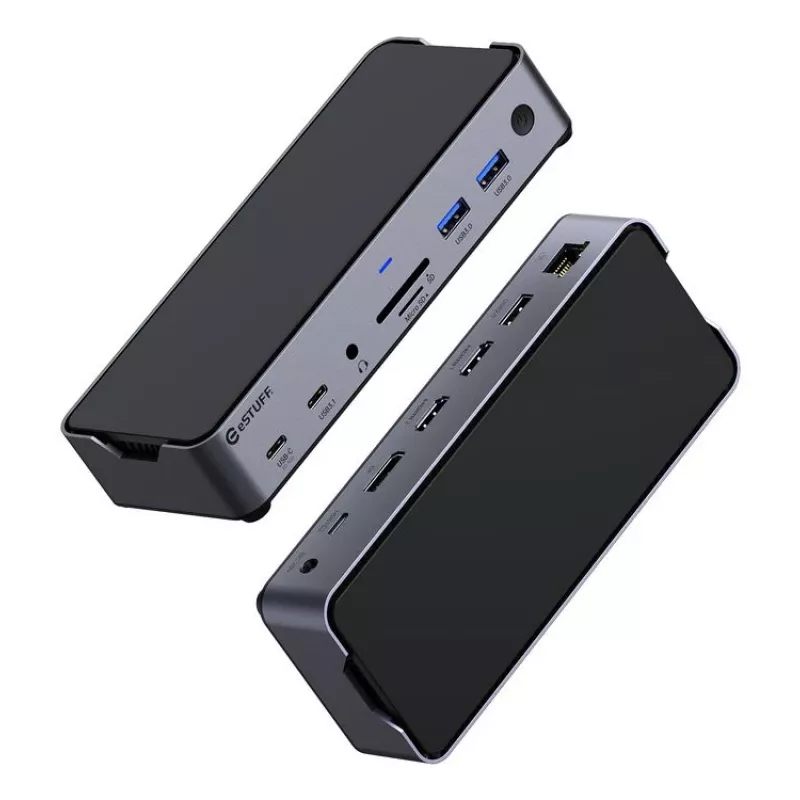 eSTUFF GLB232006 sülearvuti dokk/pordireplikaator Juhtmega ühendatud USB 3.2 Gen 1 (3.1 Gen 1) USB-C Alumiinium, Must