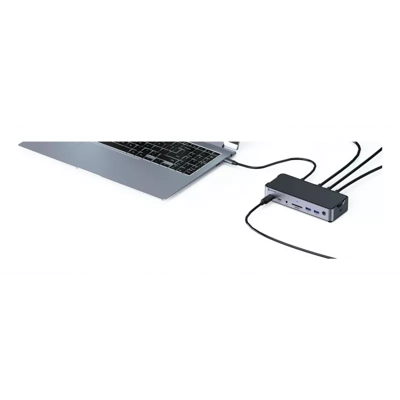 eSTUFF GLB232006 sülearvuti dokk/pordireplikaator Juhtmega ühendatud USB 3.2 Gen 1 (3.1 Gen 1) USB-C Alumiinium, Must