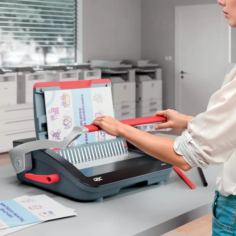 GBC CombBind® CB25 käsitsi köitmismasin, kammköitmismasin, käsitsi, 390 lehte, must, punane