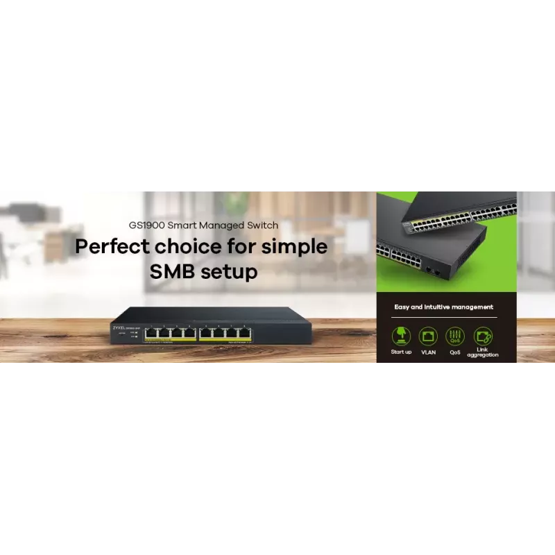 Zyxel GS1900-8HP hallatav L2 Gigabit Ethernet (10/100/1000) Power over Ethernet (PoE) Must