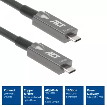 ACT USB-C 3.2 Gen2 aktiivne optiline kaabel 7,5 m USB 3.2 Gen 2 10 Gbit/s