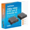 Manhattan 1080p HDMI KVM üle IP pikenduskomplekt, pikendab 1080p@60Hz signaali kuni 120 m ühe Cat6 Etherneti kaabli või IP-toega võrgu kaudu, saatja ja vastuvõtja, USB-A pordid arvuti/hiire/klaviatuuri jaoks, must, kolmeaastane garantii