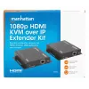 Manhattan 1080p HDMI KVM üle IP pikenduskomplekt, pikendab 1080p@60Hz signaali kuni 120 m ühe Cat6 Etherneti kaabli või IP-toega võrgu kaudu, saatja ja vastuvõtja, USB-A pordid arvuti/hiire/klaviatuuri jaoks, must, kolmeaastane garantii