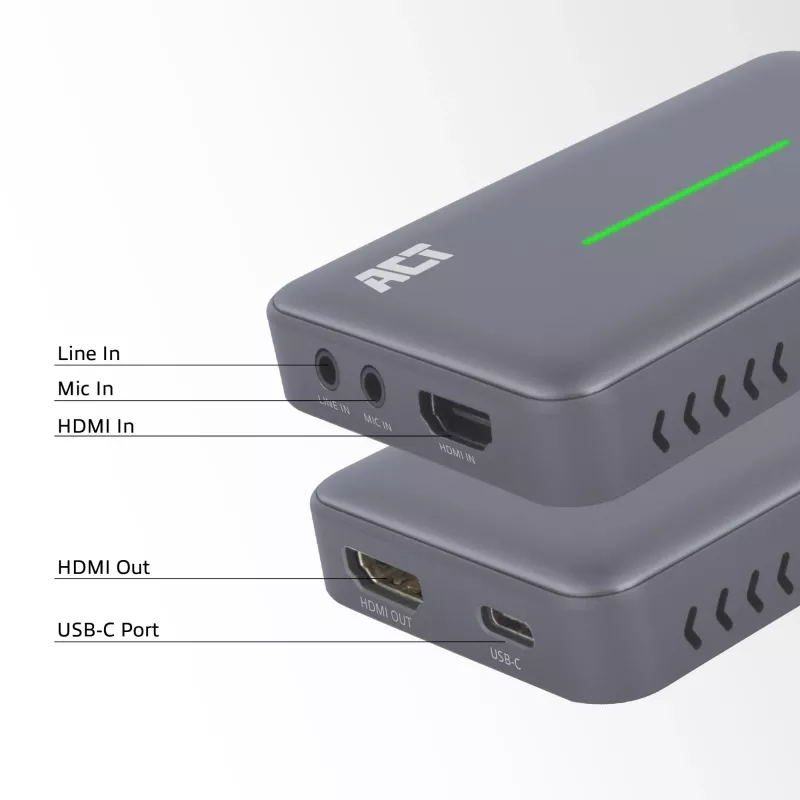 ACT USB-C Video Capture Card, HDMI 4K@60Hz läbipääs, 4K@30Hz püüdmine