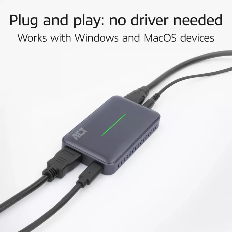 ACT USB-C Video Capture Card, HDMI 4K@60Hz läbipääs, 4K@30Hz püüdmine