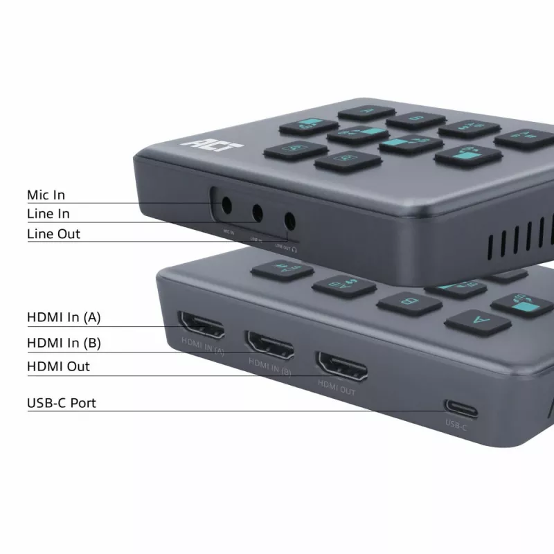 ACT Dual HDMI-sisendiga USB-C videoswitšer 60 Hz hall