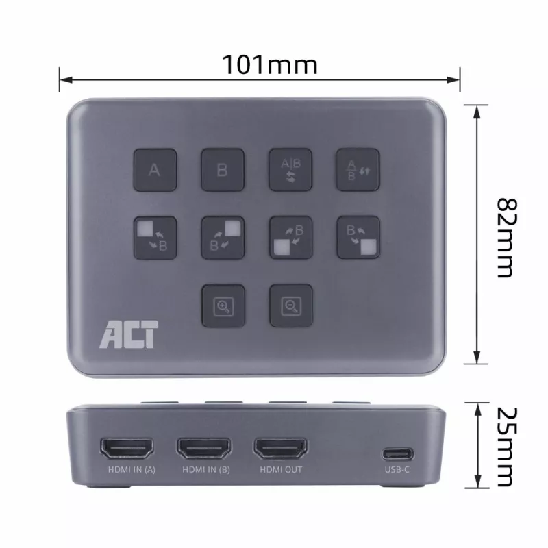 ACT Dual HDMI-sisendiga USB-C videoswitšer 60 Hz hall