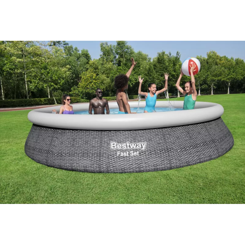 Raamiga bassein Bestway Fast Set Round täispuhutav basseinikomplekt 4,57 m x 84 cm maht 9677 L