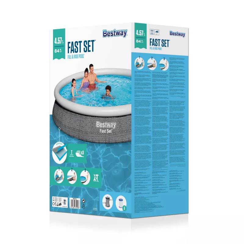 Raamiga bassein Bestway Fast Set Round täispuhutav basseinikomplekt 4,57 m x 84 cm maht 9677 L