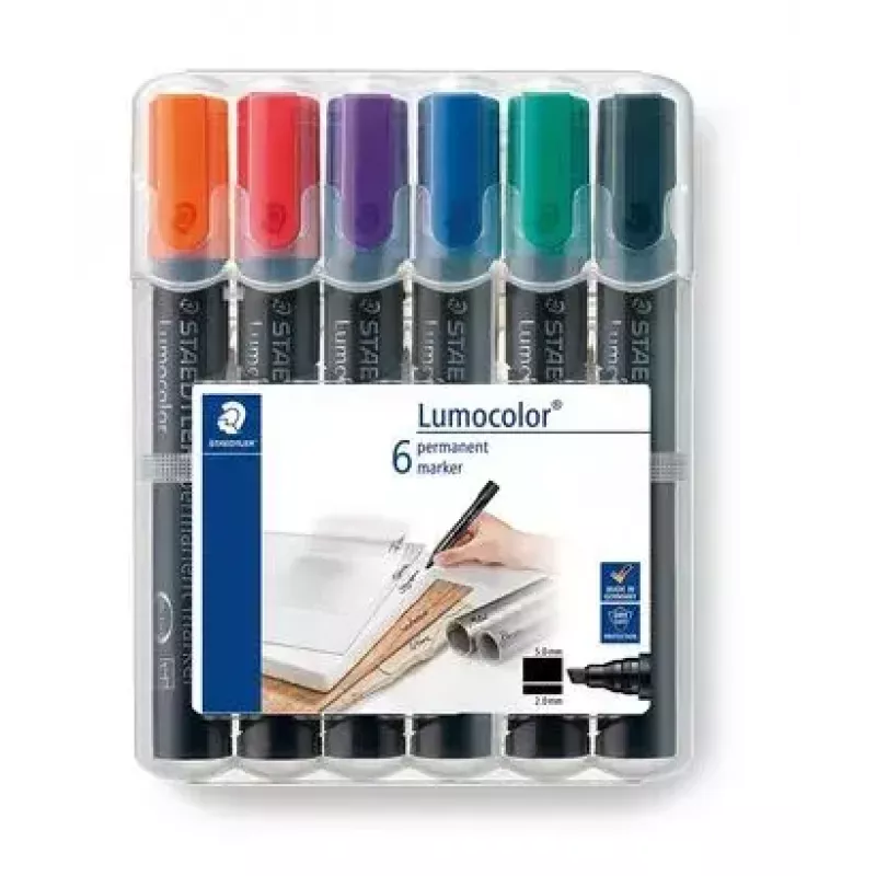 Püsiv marker Staedtler Lumocolor meisliteraga 350 WP6 must sinine roheline punane violetne kollane