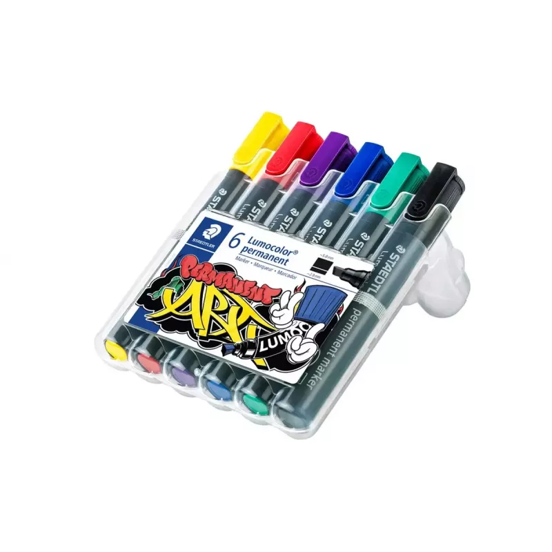 Püsiv marker Staedtler Lumocolor meisliteraga 350 WP6 must sinine roheline punane violetne kollane