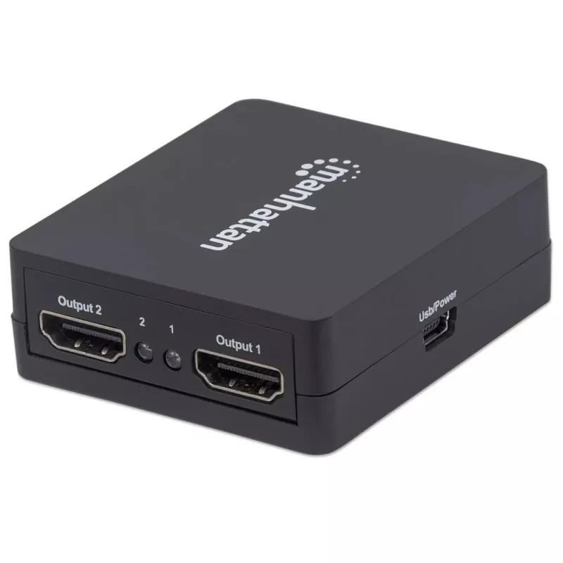 Manhattan HDMI Splitter 2-Port , 1080p, must, edastab ühest HDMI-allikast väljundi kahele HD-ekraanile