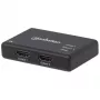 Manhattan HDMI-jaotur 2-pordiline, 4K@30Hz, väljastab signaali ühest HDMI-allikast kahele HD-ekraanile (sama väljund mõlemale ekraanile), vahelduvvoolutoide (kaabel 0,9 m), must, kolmeaastane garantii