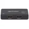 Manhattan HDMI-jaotur 2-pordiline, 4K@30Hz, väljastab signaali ühest HDMI-allikast kahele HD-ekraanile (sama väljund mõlemale ekraanile), vahelduvvoolutoide (kaabel 0,9 m), must, kolmeaastane garantii