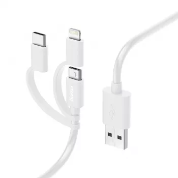 Hama 3-in-1 mitmeotstarbeline laadimiskaabel, USB-A - Micro-USB, USB-C ja Lightning, 1,0 m, valge