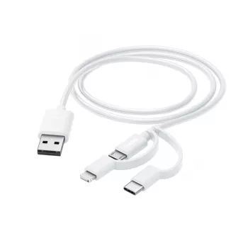 Hama 3-in-1 mitmeotstarbeline laadimiskaabel, USB-A - Micro-USB, USB-C ja Lightning, 1,0 m, valge