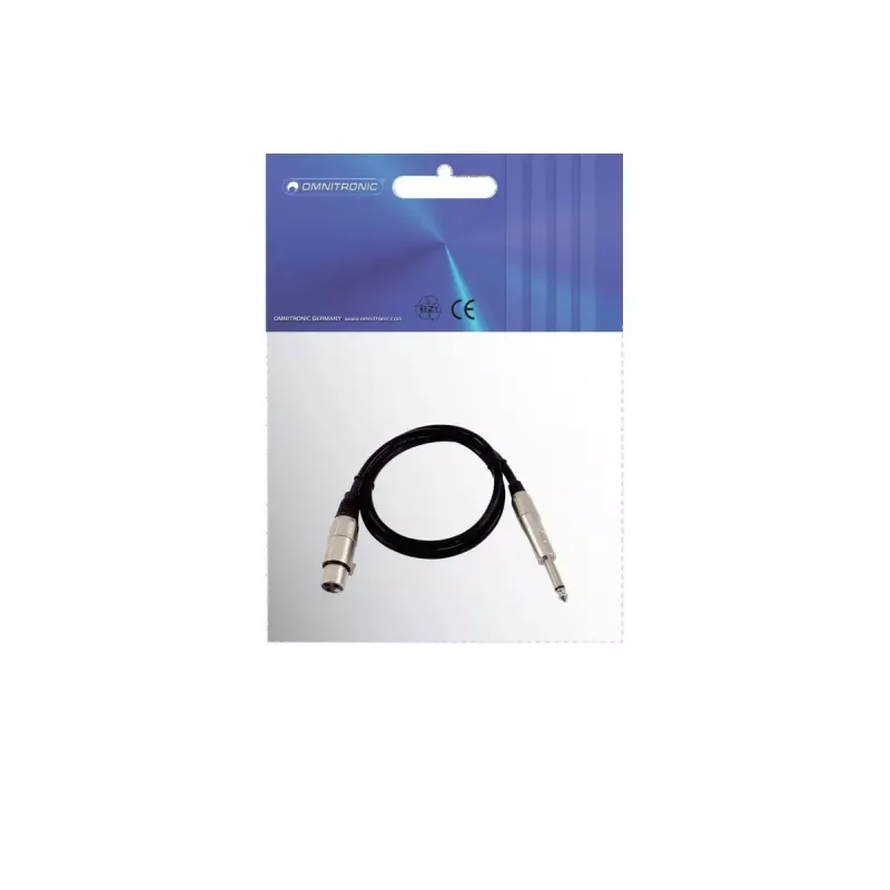 Helikaabel XLR 3-kontaktiline emane pistik 6,35 mm isasele pistikule 0,9 m Omnitronic 3022516L