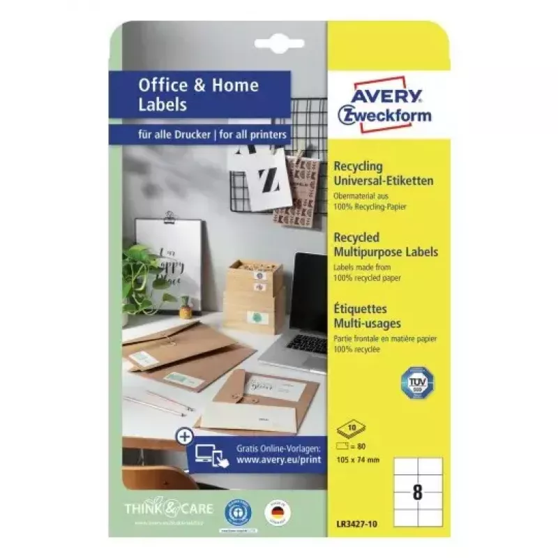 Isekleepuv printerisilt Avery LR3427-10 Valge A4 80 silti