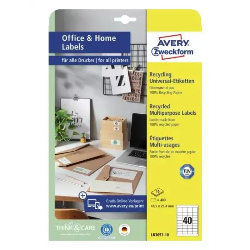 Isekleepuv printerisilt Avery LR3657-10 Valge 2,54x4,85 cm 400 tk