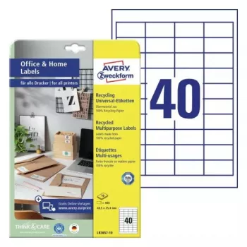 Isekleepuv printerisilt Avery LR3657-10 Valge 2,54x4,85 cm 400 tk