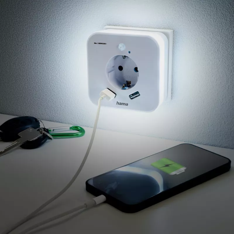 Hama 00223498 LED-öölamp koos pesaga, 2 USB-väljundit, liikumis- ja valgusandur
