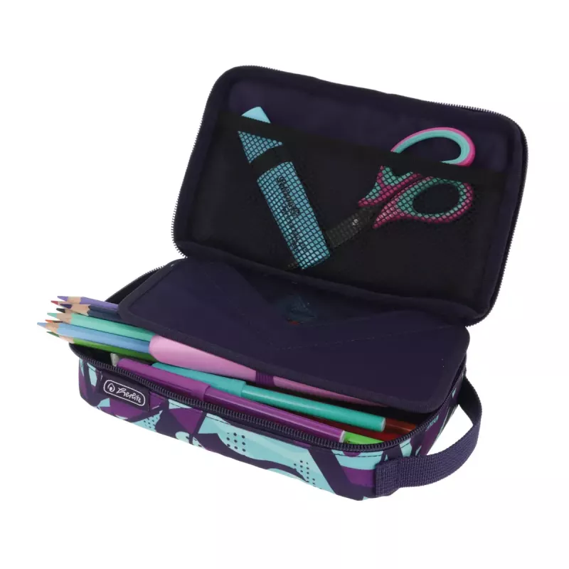 Pliiatsikarp Herlitz 2 Go CamoPurple Polyester Sinine Lilla 210x130x60mm