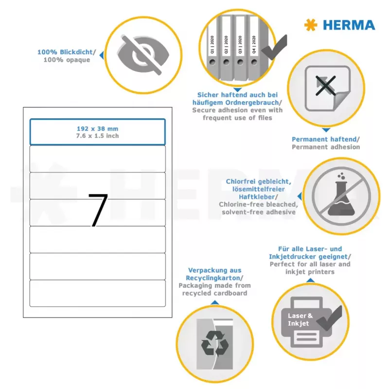 Isekleepuv printerisilt HERMA A4 192x38 mm 700 tk