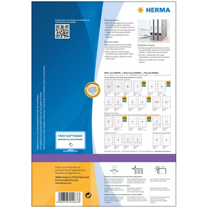 Isekleepuv printerisilt HERMA A4 192x38 mm 700 tk