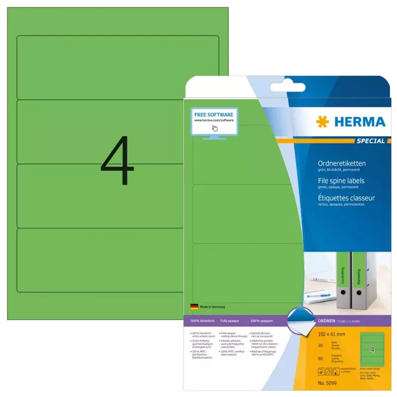 HERMA A4 toimikusildid 192x61 mm rohelised paberist matid kattvad 80 tk