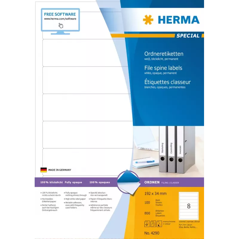 Isekleepuv printerisilt HERMA File labels A4 192x34 mm