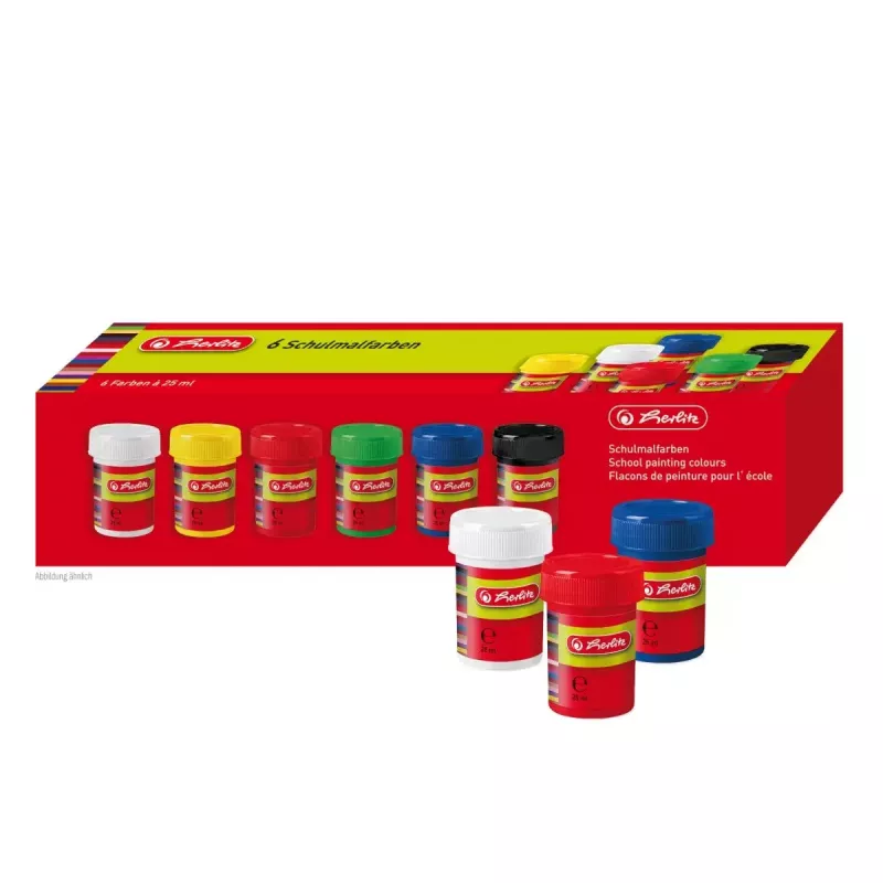 Veepõhine värv Herlitz 8643025 Must Sinine Roheline Punane Valge Kollane 25 ml Purk 6 tk