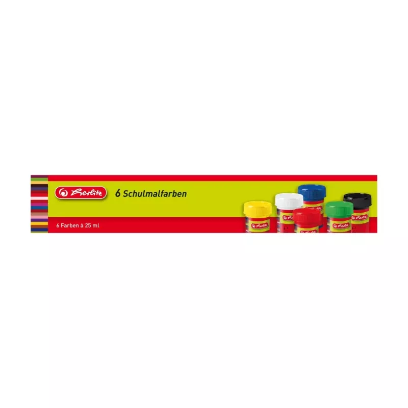 Veepõhine värv Herlitz 8643025 Must Sinine Roheline Punane Valge Kollane 25 ml Purk 6 tk