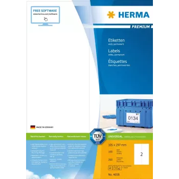 Sildid HERMA Premium A4 105x297 mm valge paber matt 200 tk