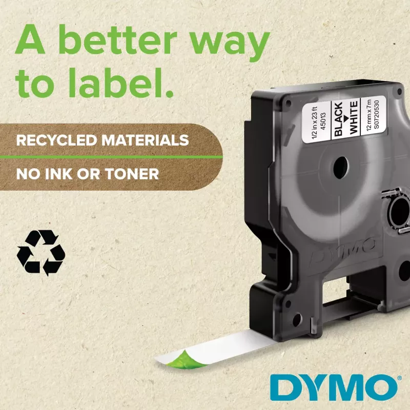 Label Tape DYMO D1 Standard Must on Valge 9mm
