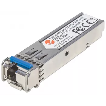 Intellinet transiiver Module Optical, Gigabit Fiber WDM Bi-Directional SFP, 1000Base-Lx (LC) Single-Mode Port, 10km, Wavelengths: receive (RX) 1550nm and transmit (TX) 1310nm, WDM (Rx1550/Tx1310), MSA Compliant, Equivalent to Cisco GLC-BX-U, Ethernet, Fiiber
