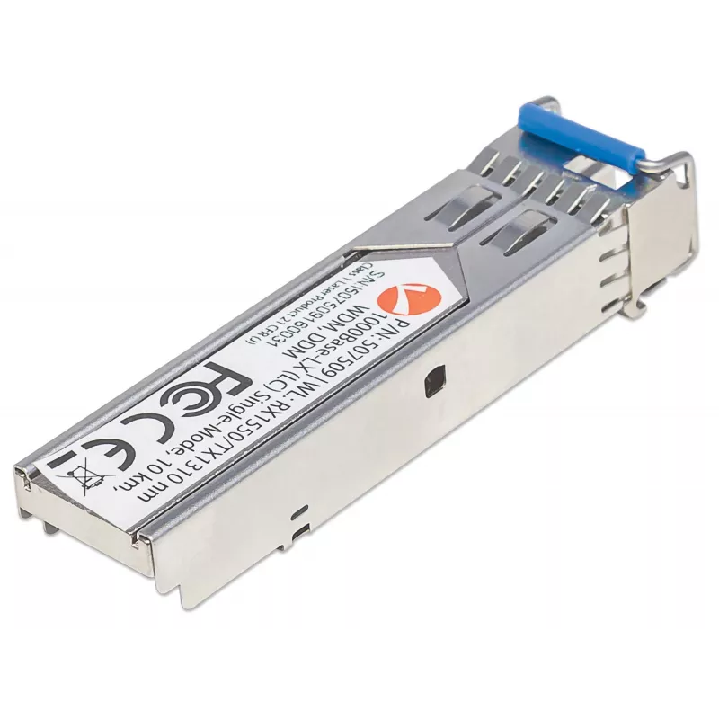 Intellinet transiiver Module Optical, Gigabit Fiber WDM Bi-Directional SFP, 1000Base-Lx (LC) Single-Mode Port, 10km, Wavelengths: receive (RX) 1550nm and transmit (TX) 1310nm, WDM (Rx1550/Tx1310), MSA Compliant, Equivalent to Cisco GLC-BX-U, Ethernet, Fiiber