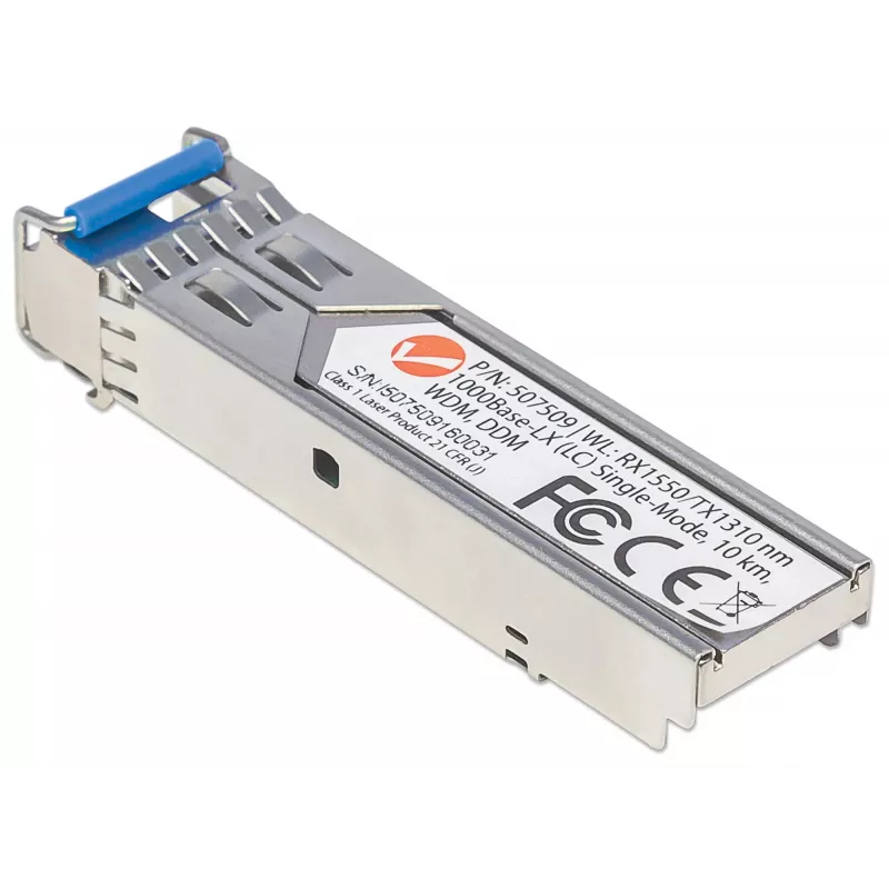 Intellinet transiiver Module Optical, Gigabit Fiber WDM Bi-Directional SFP, 1000Base-Lx (LC) Single-Mode Port, 10km, Wavelengths: receive (RX) 1550nm and transmit (TX) 1310nm, WDM (Rx1550/Tx1310), MSA Compliant, Equivalent to Cisco GLC-BX-U, Ethernet, Fiiber