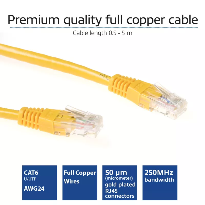 ACT kollane 3-meetrine U/UTP CAT6 ühenduskaabel RJ45-pistikutega