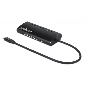 Manhattan USB-C dokk/jagaja kaardilugejaga, pordid (x6): Ethernet, HDMI, USB-A (x3) ja USB-C, toiteedastusega (100 W) USB-C porti (märkus: vaja on täiendavat USB-C seinakruvijat ja USB-C kaablit), universaalne kõigile seadmetele, alumiinium, samaväärne mudeliga DKT30CSDHPD3