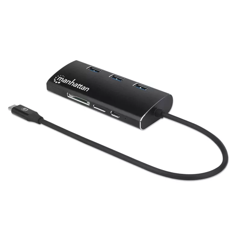Manhattan USB-C dokk/jagaja kaardilugejaga, pordid (x6): Ethernet, HDMI, USB-A (x3) ja USB-C, toiteedastusega (100 W) USB-C porti (märkus: vaja on täiendavat USB-C seinakruvijat ja USB-C kaablit), universaalne kõigile seadmetele, alumiinium, samaväärne mudeliga DKT30CSDHPD3