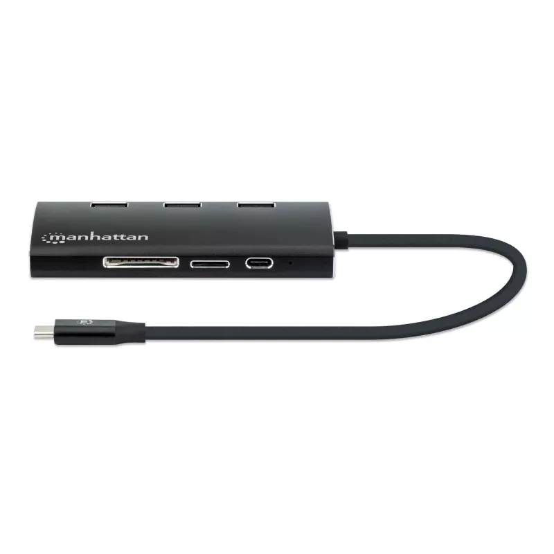 Manhattan USB-C dokk/jagaja kaardilugejaga, pordid (x6): Ethernet, HDMI, USB-A (x3) ja USB-C, toiteedastusega (100 W) USB-C porti (märkus: vaja on täiendavat USB-C seinakruvijat ja USB-C kaablit), universaalne kõigile seadmetele, alumiinium, samaväärne mudeliga DKT30CSDHPD3
