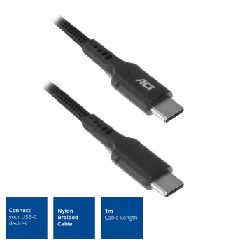 ACT USB 2.0 laadimis-/andmekaabel C-isane - C-isane 1 meeter, nailon