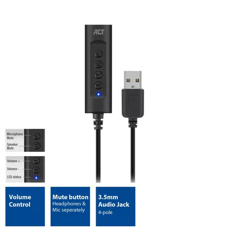 ACT AC9360 helikaart USB 3,5 mm kõrvaklappide ühenduvus 4 nuppu