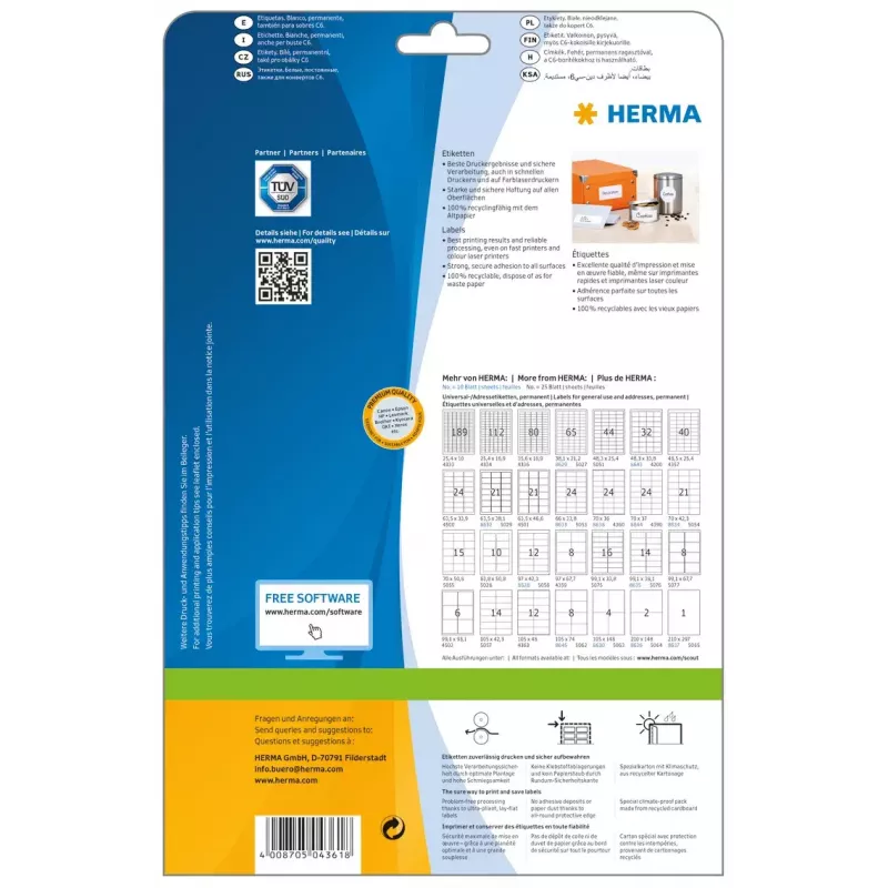 Isekleepuv printerisilt HERMA Labels Premium A4 70x42 mm